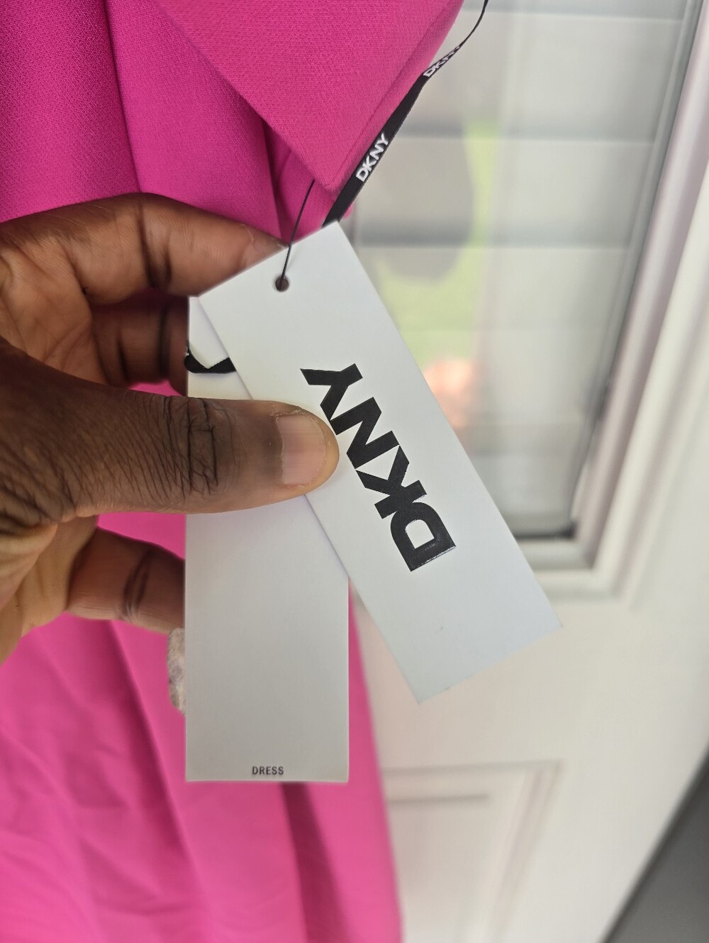 NWT DKNY Hot Pink Off Shoulder Sheath Dress Size 14 Cocktail Party Midi - Picture 6 of 10